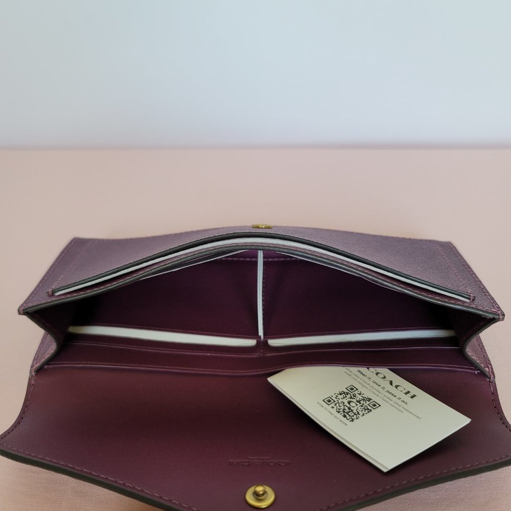 COACH Wyn Envelope Crossgrain Leather Large Wallet –Deep Berry⭐ - Picture 13 of 16